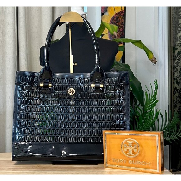 ✺✺ AUTHENTIC TORY BURCH Black Robinson Cut Out Tote ✺✺ - Picture 1 of 9